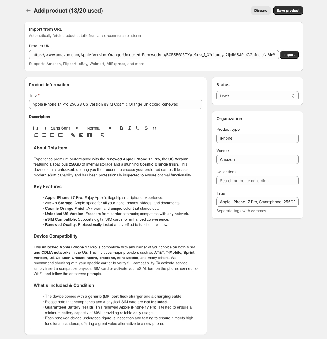 Add Product - AI Description Rewriting